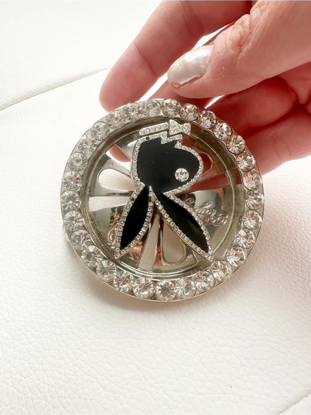 Playboy Bling Bunny Crystal Accent spinner belt buckle Y2K vintage black